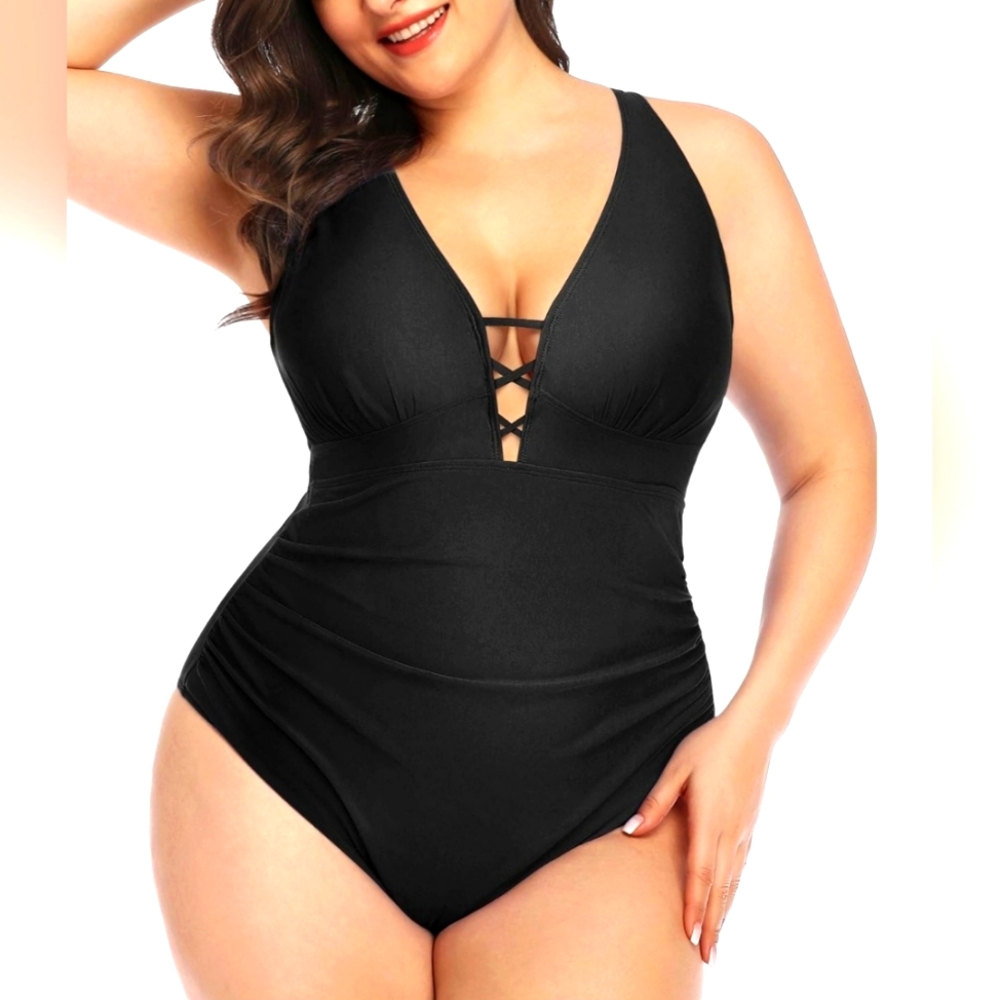 Yonique Women's Plunge Lace Up Swimsuit